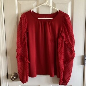 LOFT Scarlet Blouse with Ruffled Sheer Sleeves